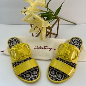 Women's Salvatore Ferragamo Summer Slides, Canary Yellow, Size 9C